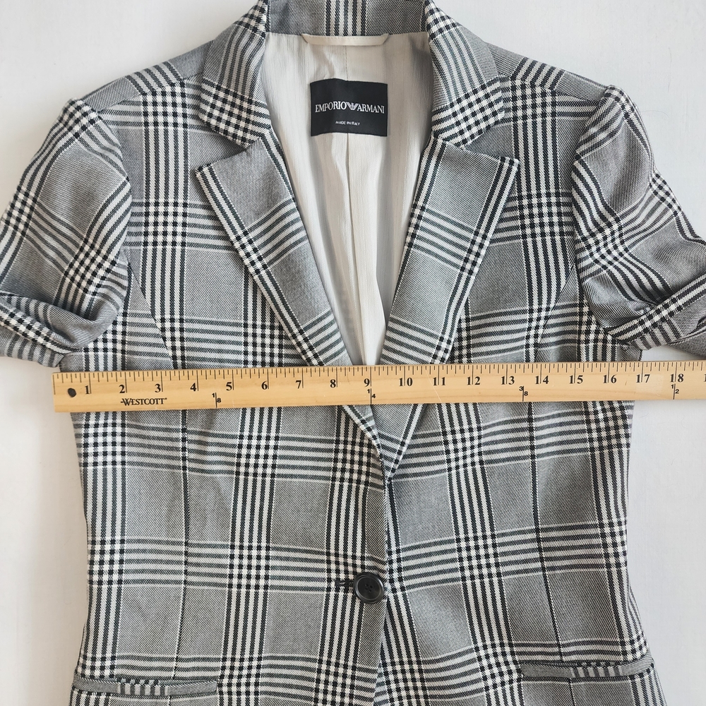 Emporio Armani Size 42 Womens Grey Black White Glen Checkered Blazer - Picture 9 of 11